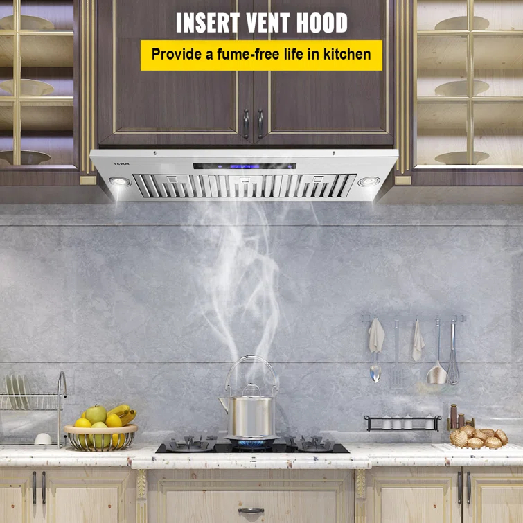 VEVOR 36" 900 CFM 4 Speed Ducted Insert Range Hood with Charcoal Filter and Light