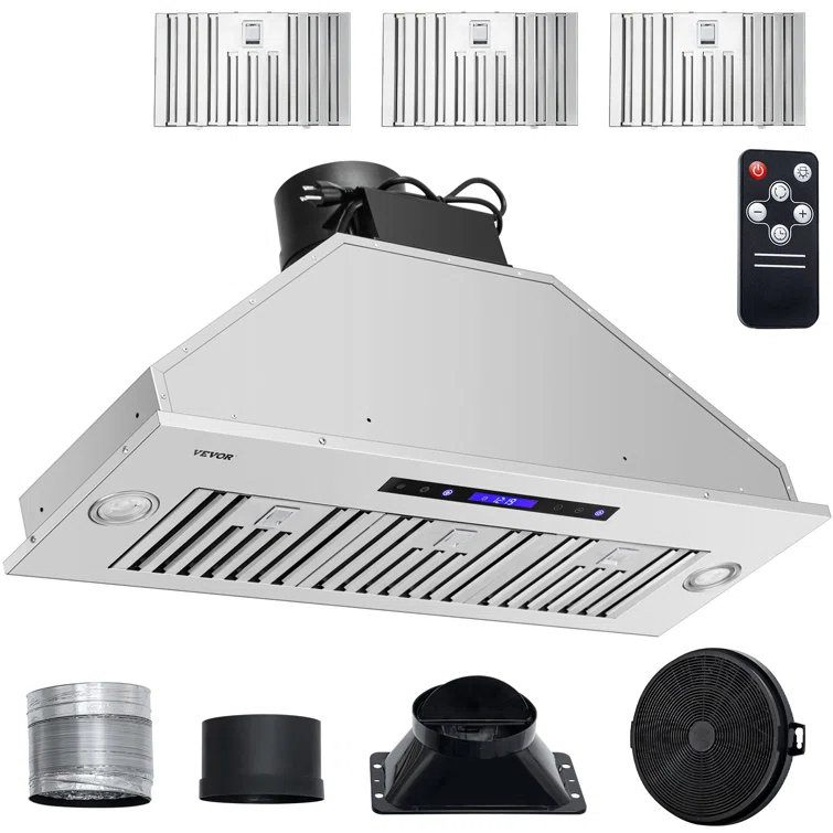VEVOR 36" 900 CFM 4 Speed Ducted Insert Range Hood with Charcoal Filter and Light