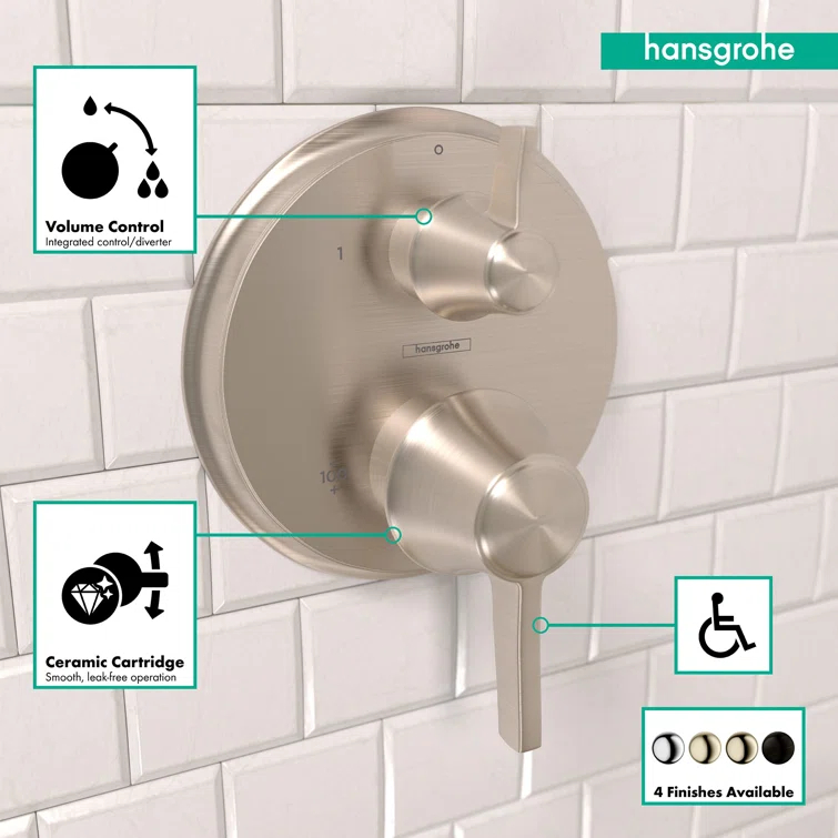 Ecostat C Thermostatic Volume Control and Diverter Faucet Trim with Lever Handle