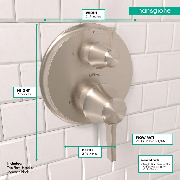 Ecostat C Thermostatic Volume Control and Diverter Faucet Trim with Lever Handle