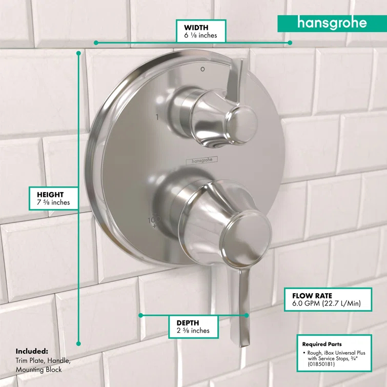 Metris C Thermostatic Shower Trim with Volume Control Valve Trim Only