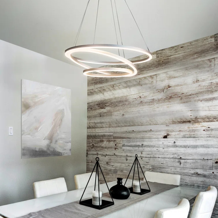 Tania Trio 32-in Integrated LED Ring Pendant Height Adjustable ETL Certified Circular Chandelier