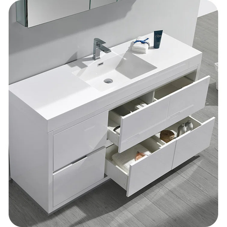 Valencia 60" Freestanding Single Modern Bathroom Vanity with Ingegrated Sink - Faucet Not Included