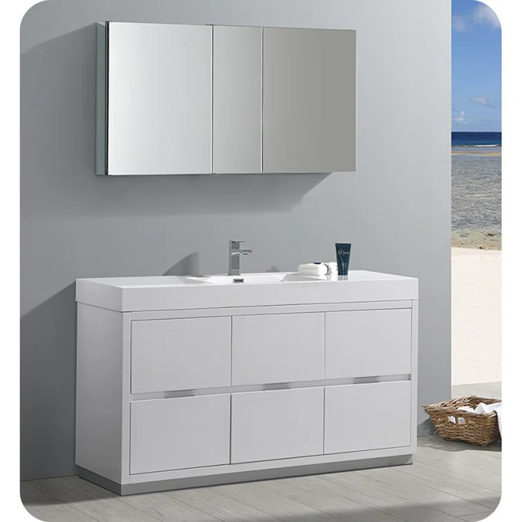 Valencia 60" Freestanding Single Modern Bathroom Vanity with Ingegrated Sink - Faucet Not Included