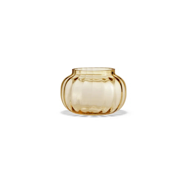 Amber Mouth-Blown Glass Tealight Holder with Wavy Exterior