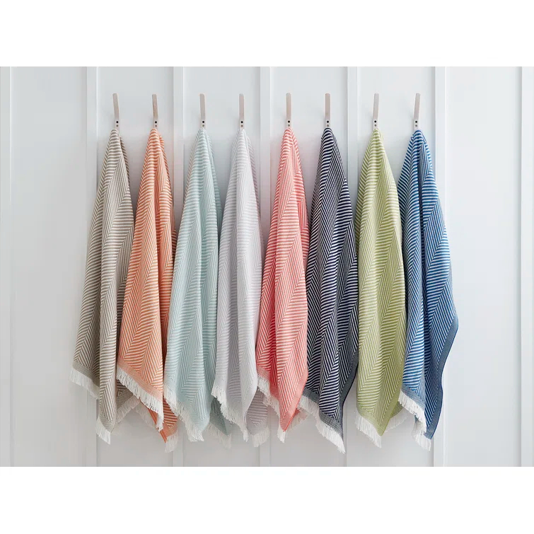 Peach and White Cotton Fringe Bohemian Throw Blanket