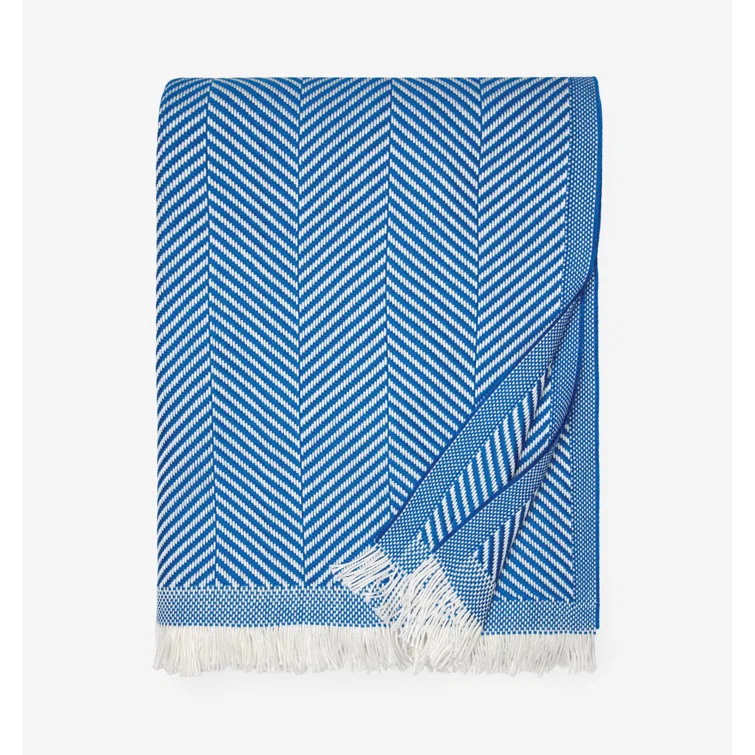 Nantucket Morning Herringbone Cotton Throw with Twisted Fringe - Ocean