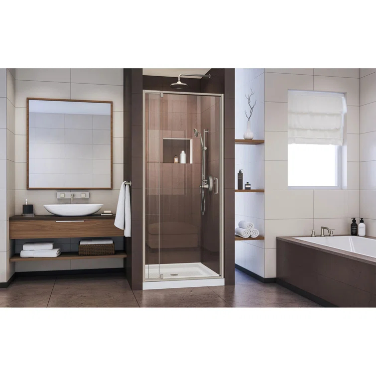 Flex 32" W x 72" H Pivot Frameless Shower Door with Clear Max Technology