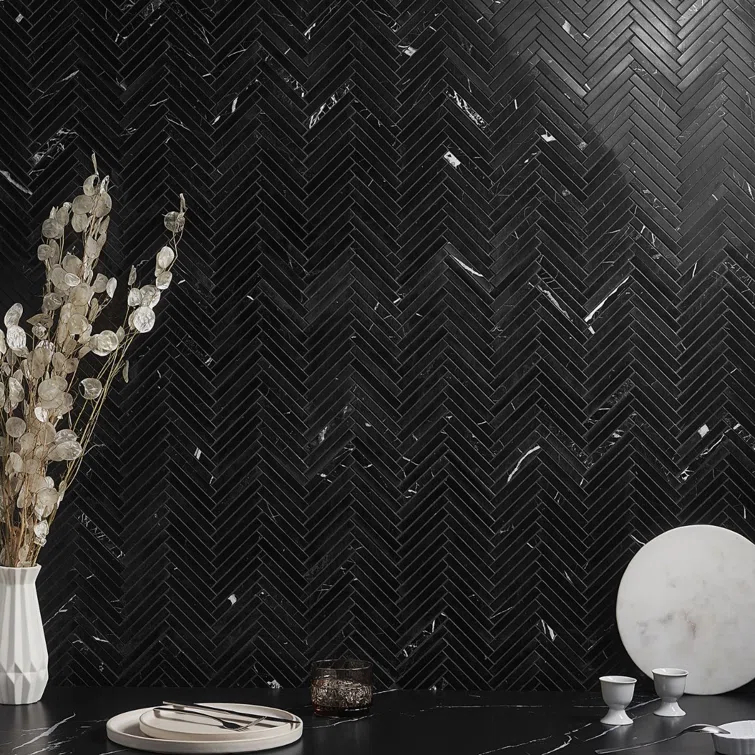 Polar White 11 in. x 11.61 in. Herringbone Polished Marble Mosaic Tile (0.89 Sq. Ft. / Sheet)