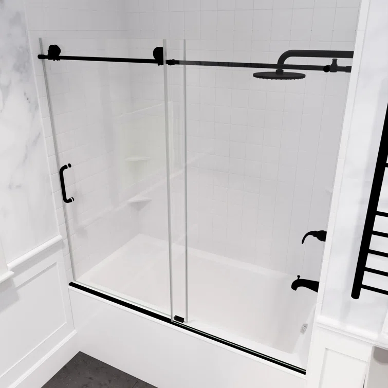 Raymore 59 - 60" W x 62" H Single Sliding Frameless Tub Door with Tsunami Guard