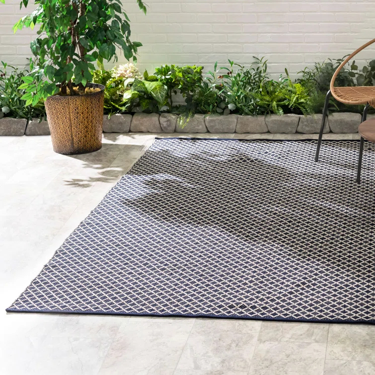 Trellis Navy Handwoven Indoor/Outdoor Rug