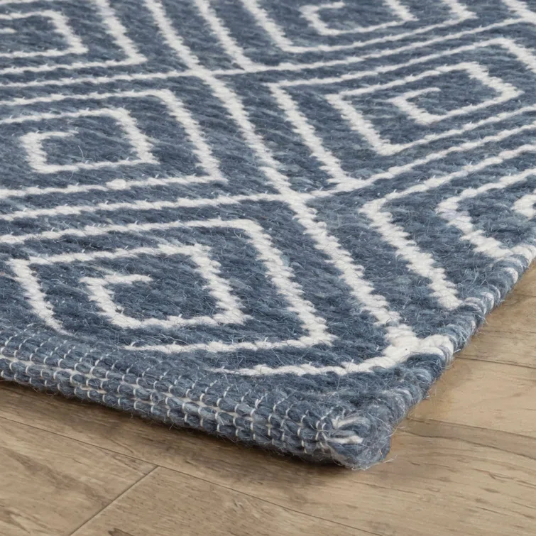 Geo Diamond Blue/Ivory Handwoven Wool Rug