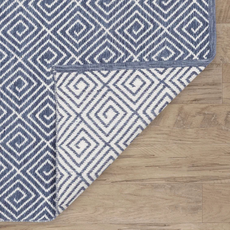 Geo Diamond Blue/Ivory Handwoven Wool Rug