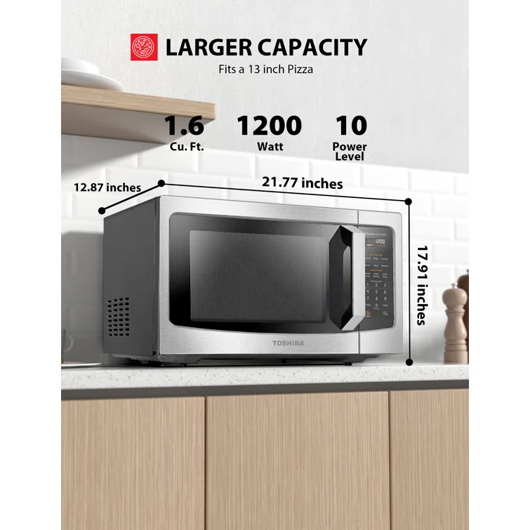 Toshiba TOSHIBA 1.6 Cu.ft Countertop Microwave Oven, Inverter, Smart Sensor, 13.6" Turntable, 1250W, Silver ML-EM45PIT(SS)