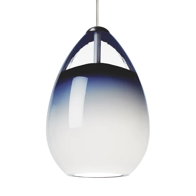 Satin Nickel Mini LED Pendant Light with Steel Blue Glass Shade