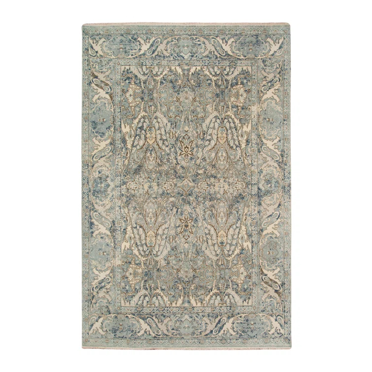 Hand-Knotted Blue Wool Rectangular Area Rug 2' x 3'