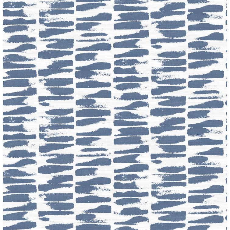 Indigo and White Abstract Stripe Non-Woven Wallpaper