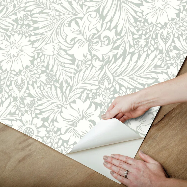 Modern Acanthus Peel + Stick Wallpaper by Erin & Ben Co. - Gray