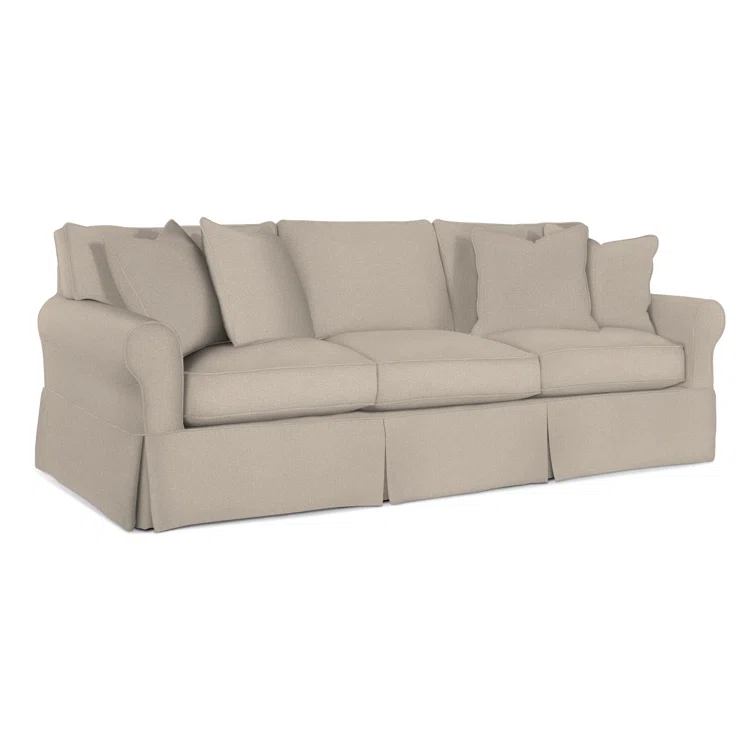 Eggshell Crypton Performance Fabric Slipcovered Sofa with Flared Arms