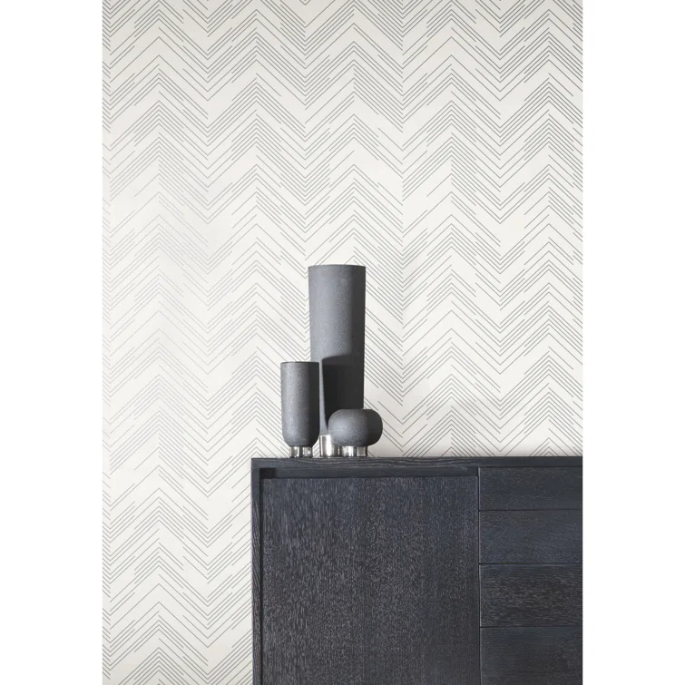 White and Silver Chevron Metallic Wallpaper Roll
