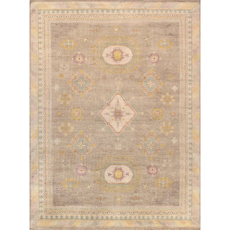 Pasargad Home Khotan 12' x 18' Hand-Knotted Wool Camel/Beige Rug - All Ages, Indoors