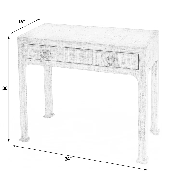 Gray Raffia Wrapped Rectangular Console Table with Drawer