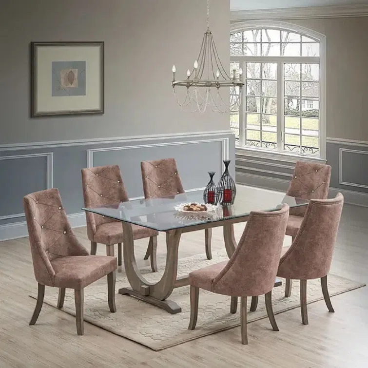 Rosdorf Park Jeaz Crystal-Tufted Upholstered Fabric Dining Room Chairs, Set of 2 (Set of 2)