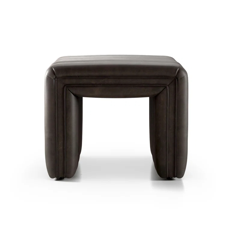 Deacon Wolf Brown Genuine Leather Tufted Footstool
