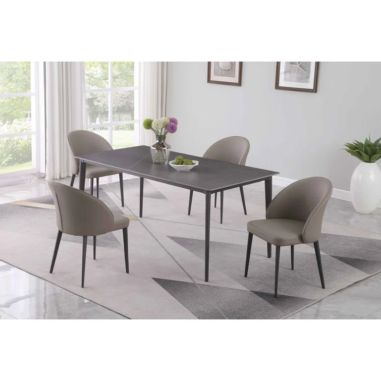 Dining Set w/ Marbleized Sintered Stone Top & 4 Curved Back Side Chairs