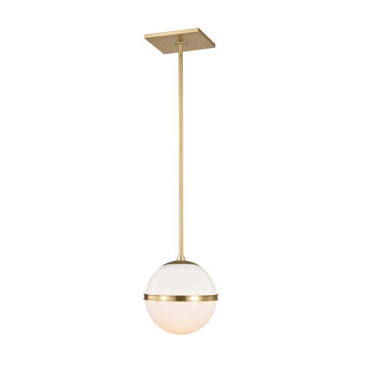 Aged Brass Mini Pendant with Crystal Accents and White Glass Shade