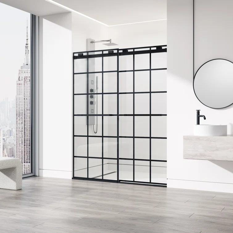 Houston 56-60" W x 76" H Double Sliding Frameless Shower Door with 3/8" Grid Clear Glass