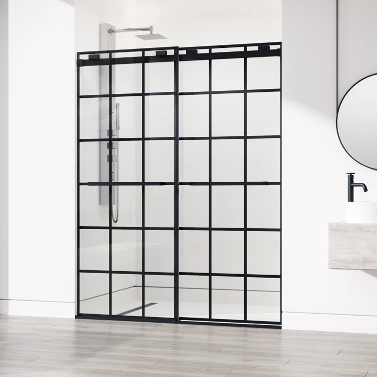 Houston 56-60" W x 76" H Double Sliding Frameless Shower Door with 3/8" Grid Clear Glass