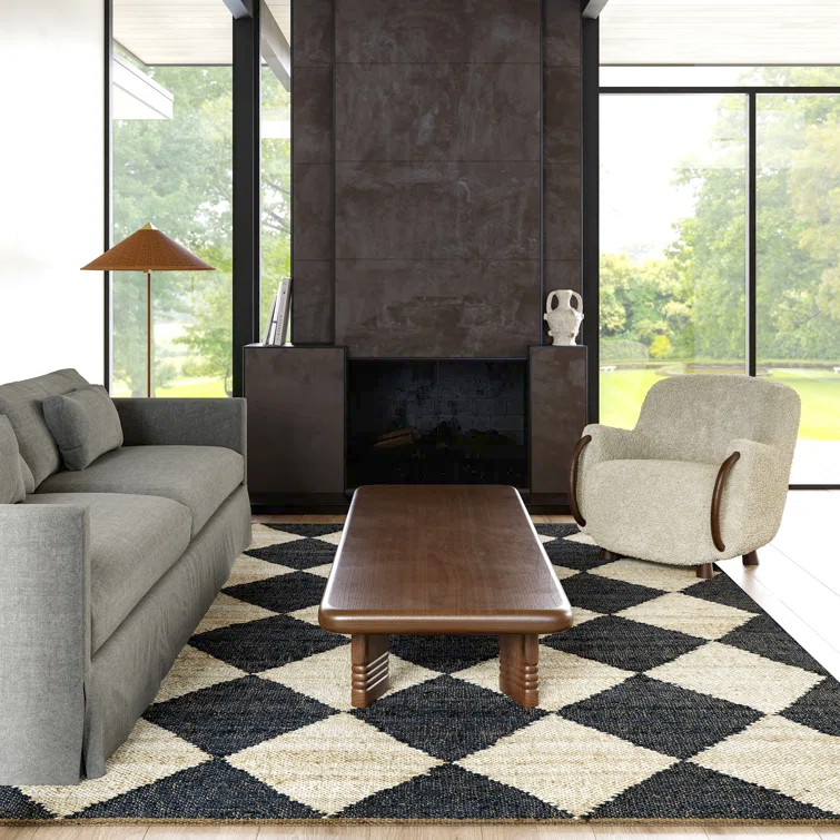 Godelinde Diamond Checkerboard Jute Area Rug