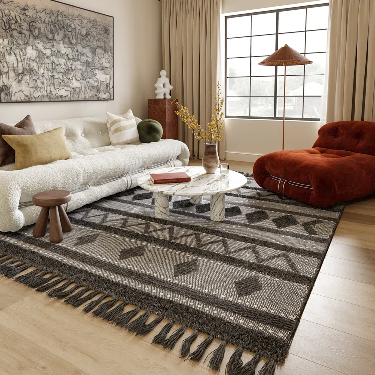 Jayko Textured Wool Gray Area Rug