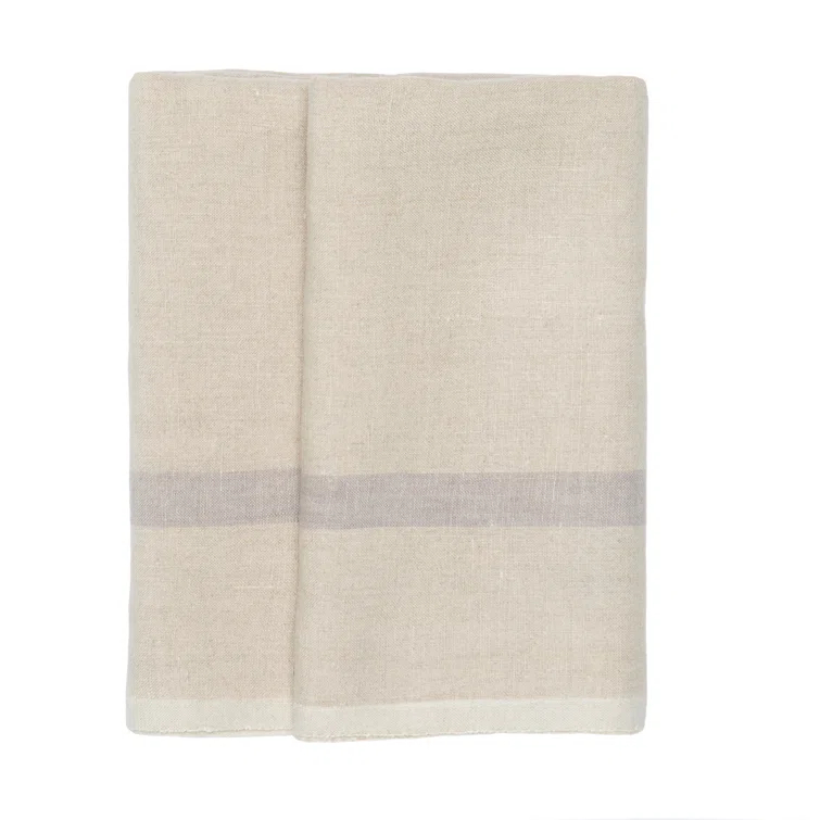 Natural Gray Linen Striped Tea Towel Set