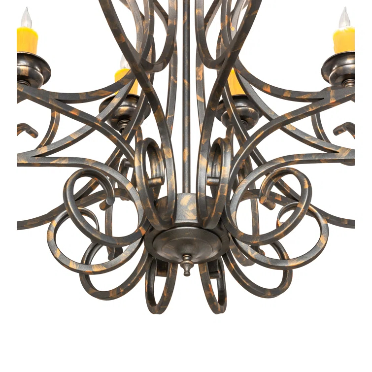 French Bronze 10-Light Scrollwork Candle Chandelier
