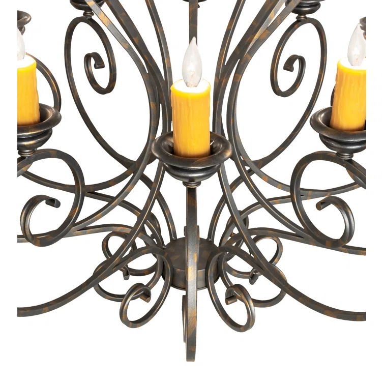 French Bronze 10-Light Scrollwork Candle Chandelier