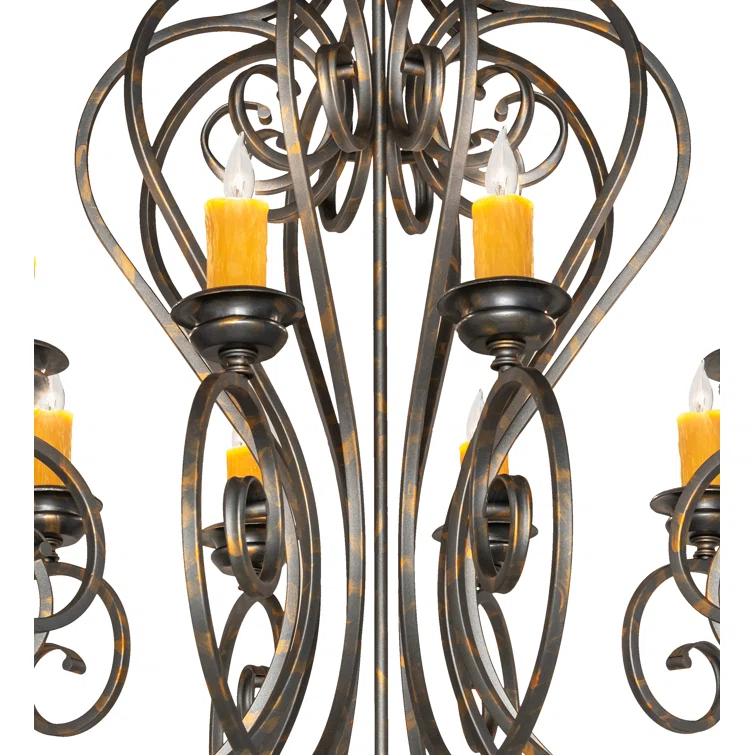 French Bronze 10-Light Scrollwork Candle Chandelier