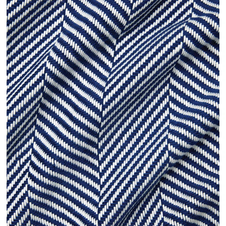 Nantucket Morning Herringbone Cotton Throw with Twisted Fringe - Navy