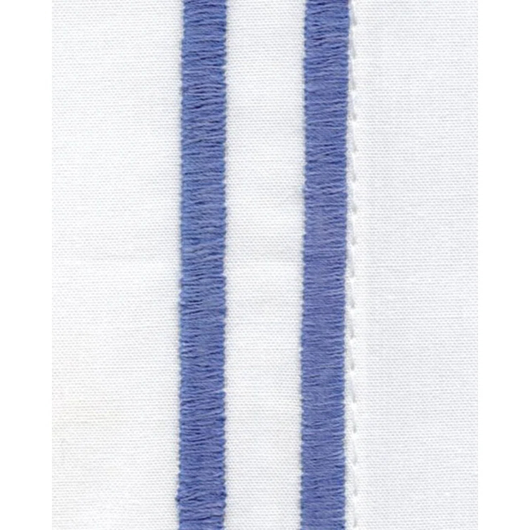 Twin White and Cornflower Blue Egyptian Cotton Embroidered Flat Sheet