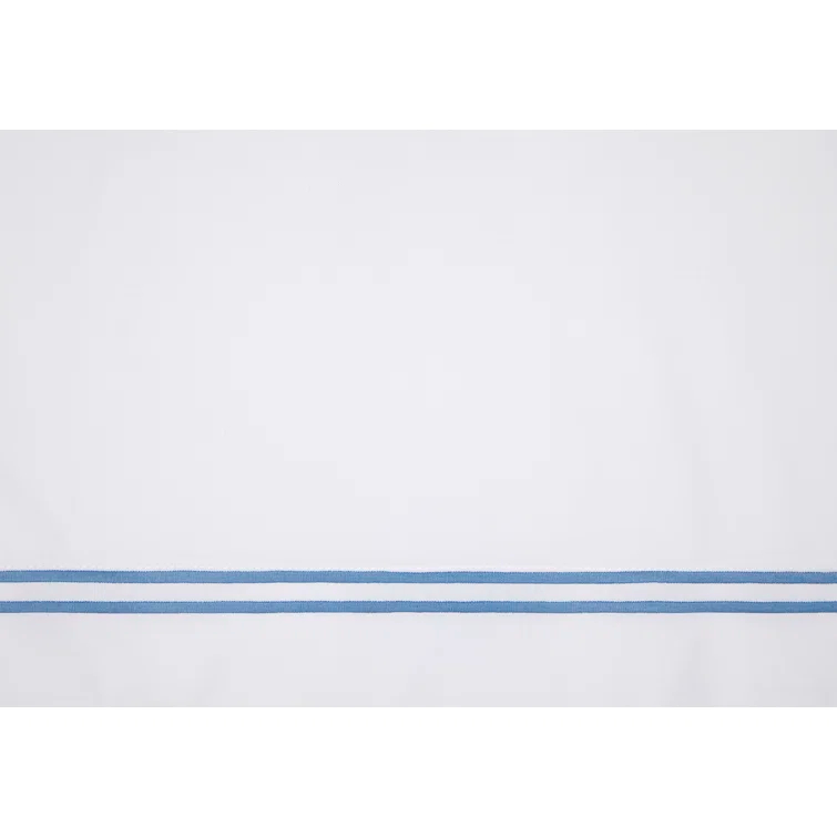 Twin White and Ocean Cotton Percale Duvet Cover