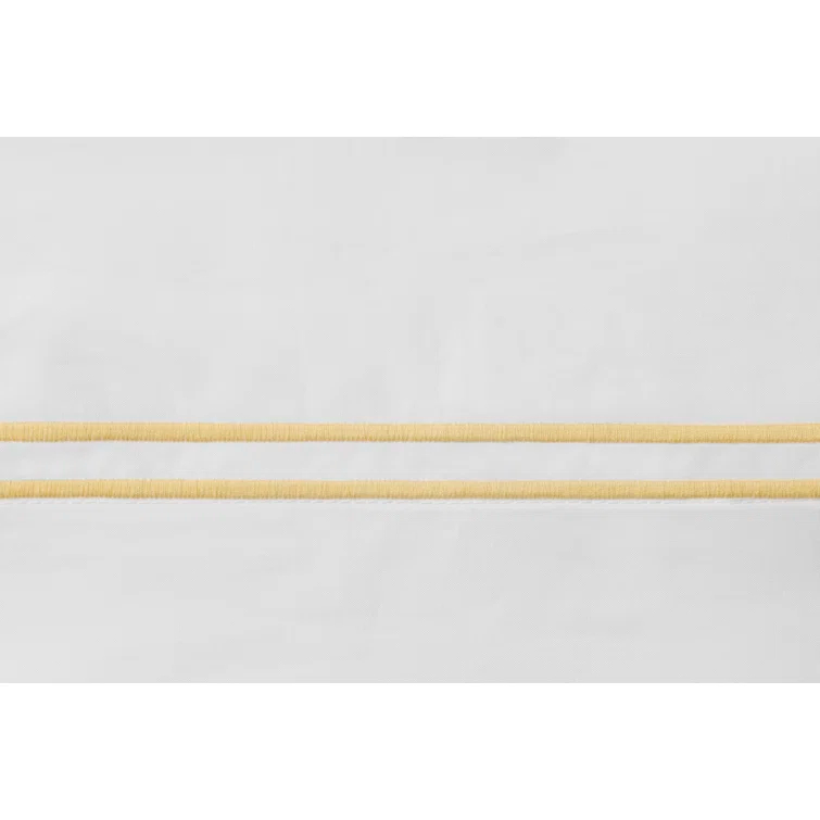 Twin White and Banana Egyptian Cotton Satin Embroidered Flat Sheet Set