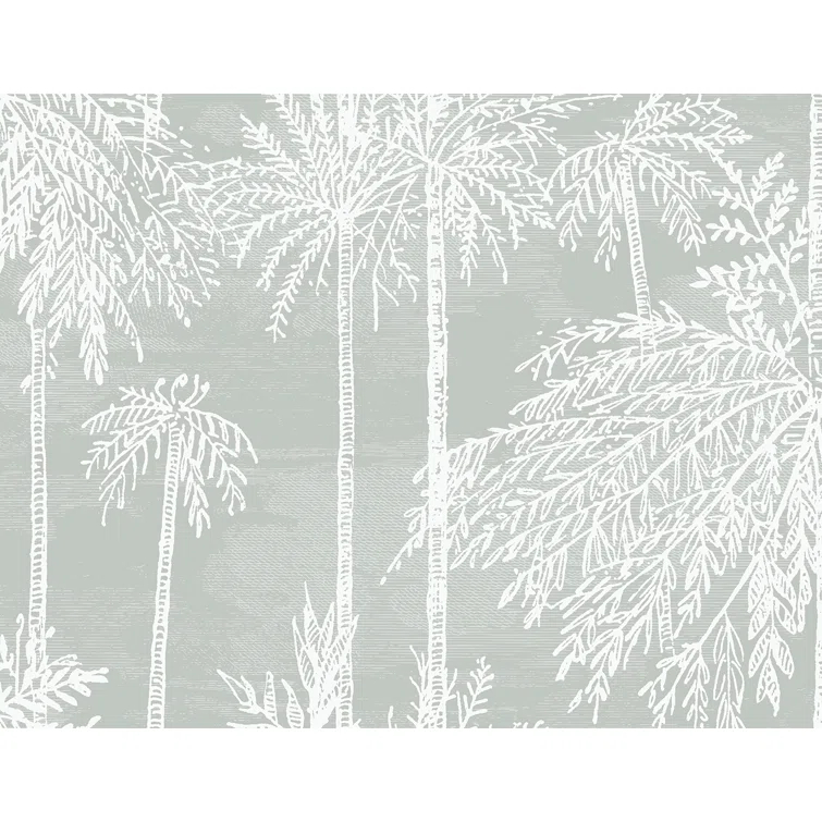Misty Gray Embossed Vinyl Palm Grove Wallpaper Roll