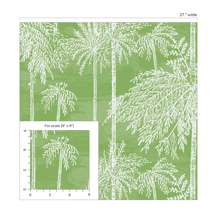 Summer Fern Green Palm Grove Vinyl Wallpaper Roll
