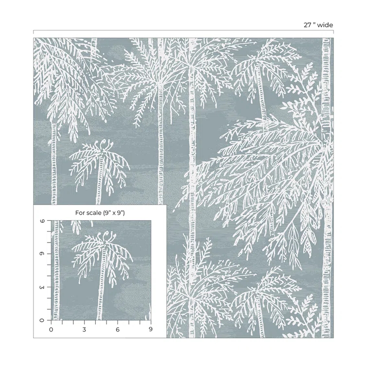 Bluestone Palm Grove Embossed Vinyl Wallpaper Roll