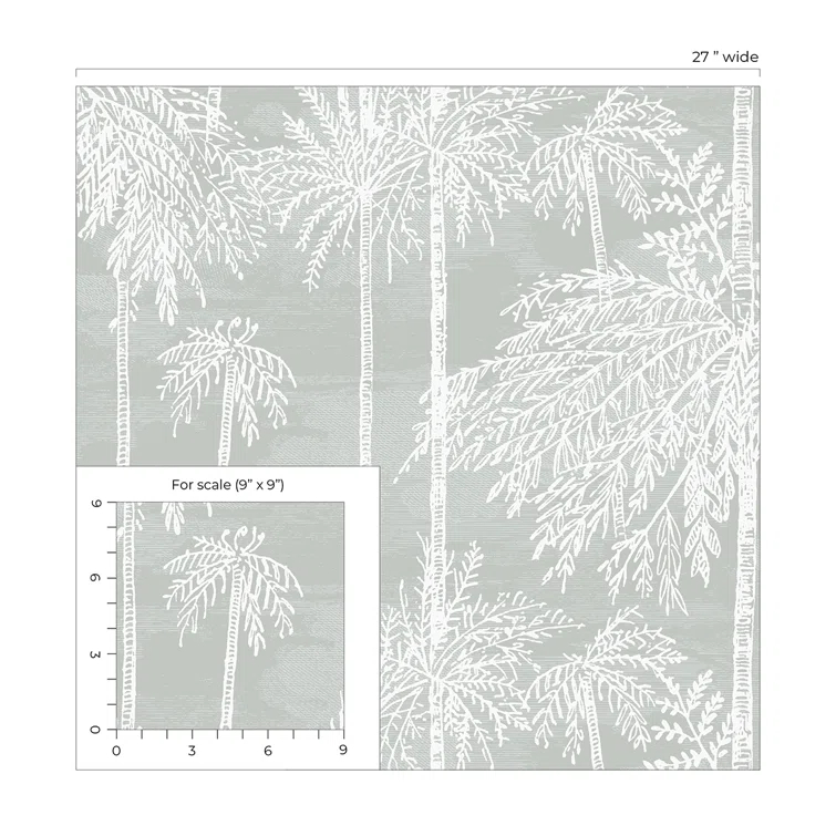 Misty Gray Embossed Vinyl Palm Grove Wallpaper Roll
