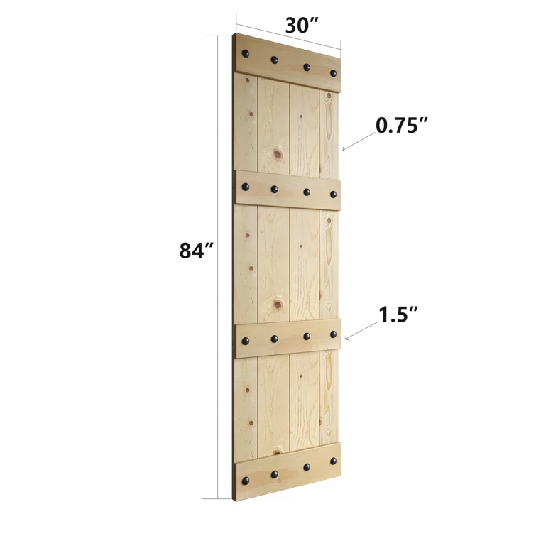 Castle Series Pine Wood Double Sliding Barn Door with Hardware Kit