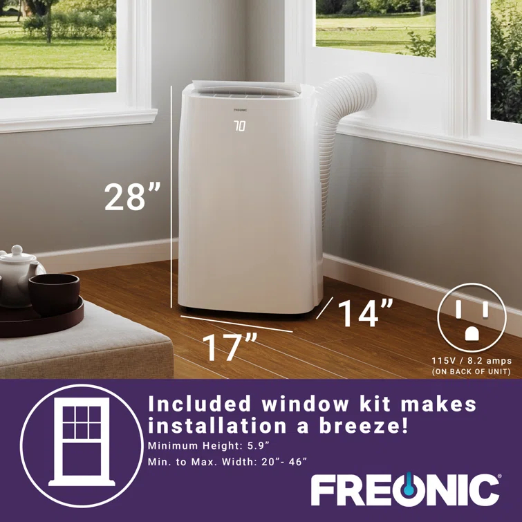 Freonic 6,000 BTU Portable Air Conditioner with Dehumidifier, 115V for up to 300 Sq. Ft. in White