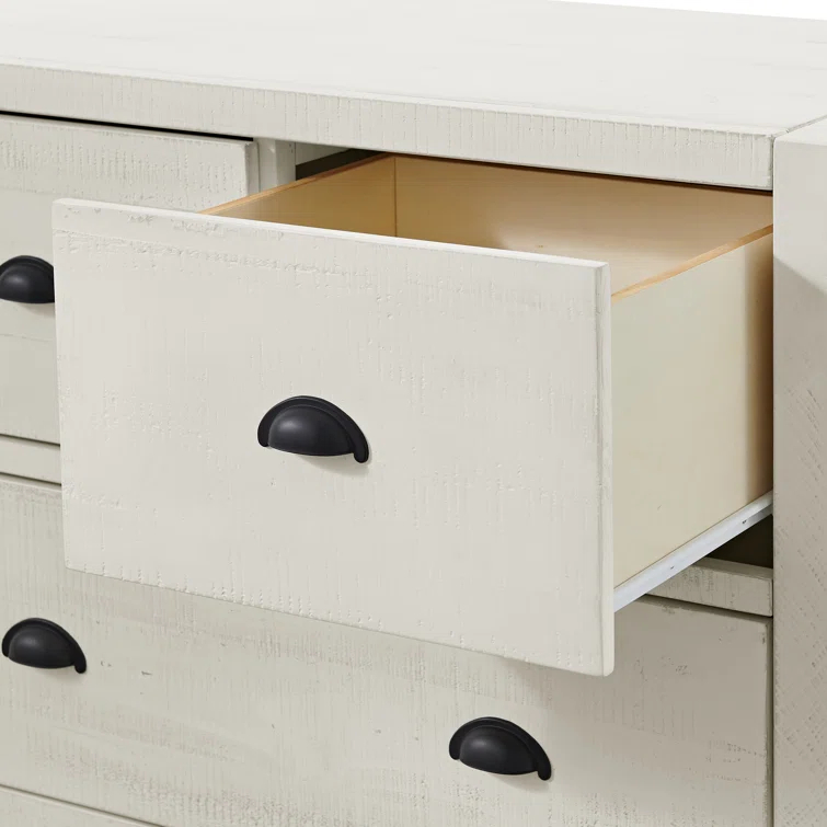 Arden 5-Piece King Bedroom Furniture Set w/ King-Sized Bed, 2x 2-Drawer Nightstands, 5-Drawer Chest & 6-Drawer Double Dresser, Solid Wood Set, Metal Bar Handles & Elegant Light Driftwood Finish