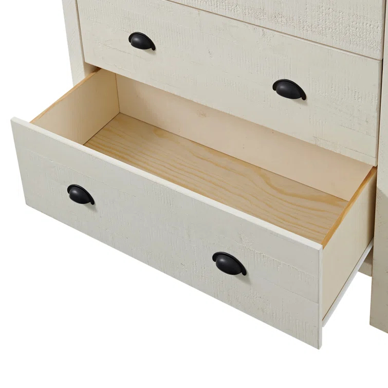 Arden 5-Piece King Bedroom Furniture Set w/ King-Sized Bed, 2x 2-Drawer Nightstands, 5-Drawer Chest & 6-Drawer Double Dresser, Solid Wood Set, Metal Bar Handles & Elegant Light Driftwood Finish